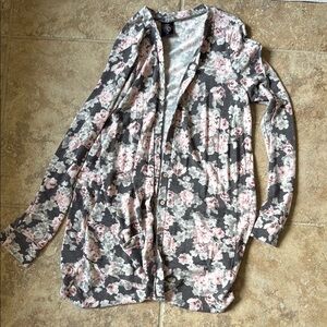 Agnes & Dora Floral Knit Cardigan in Gray and Pink